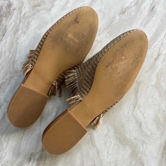 Women's Linea Paolo Tan Raffia Fringe Mule Slip On Size 8 - Picture 3 of 5